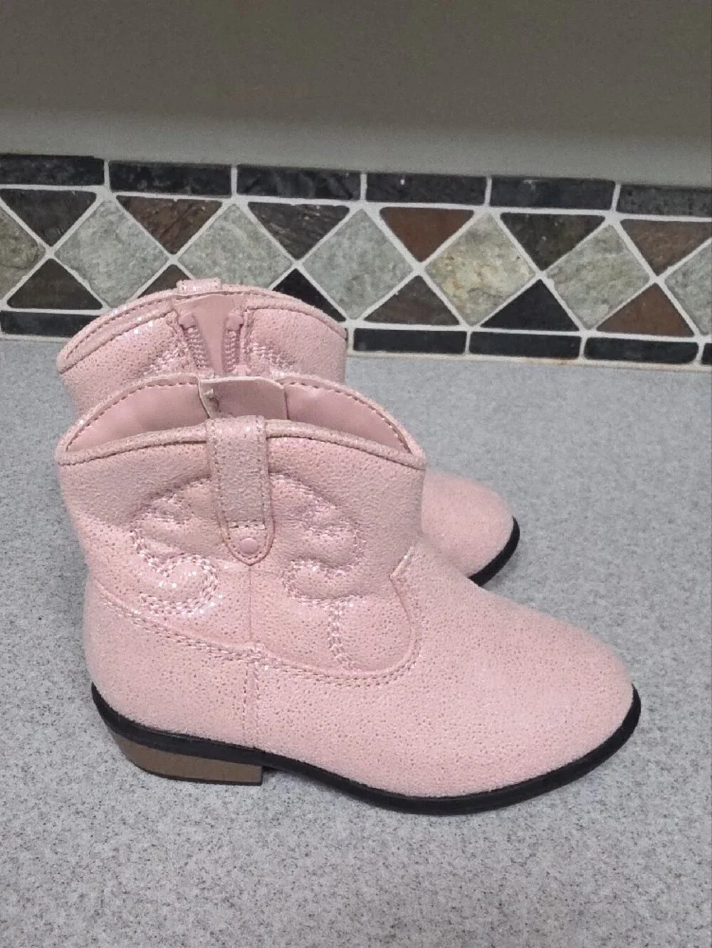 Cat & Jack Shimmer Pink Girls' Western Ankle Boots